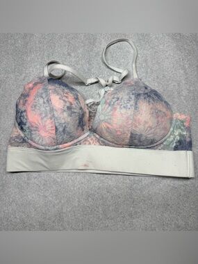 PINK Victoria's Secret Floral Lace Push-Up Bra in Gray, Pink & Navy